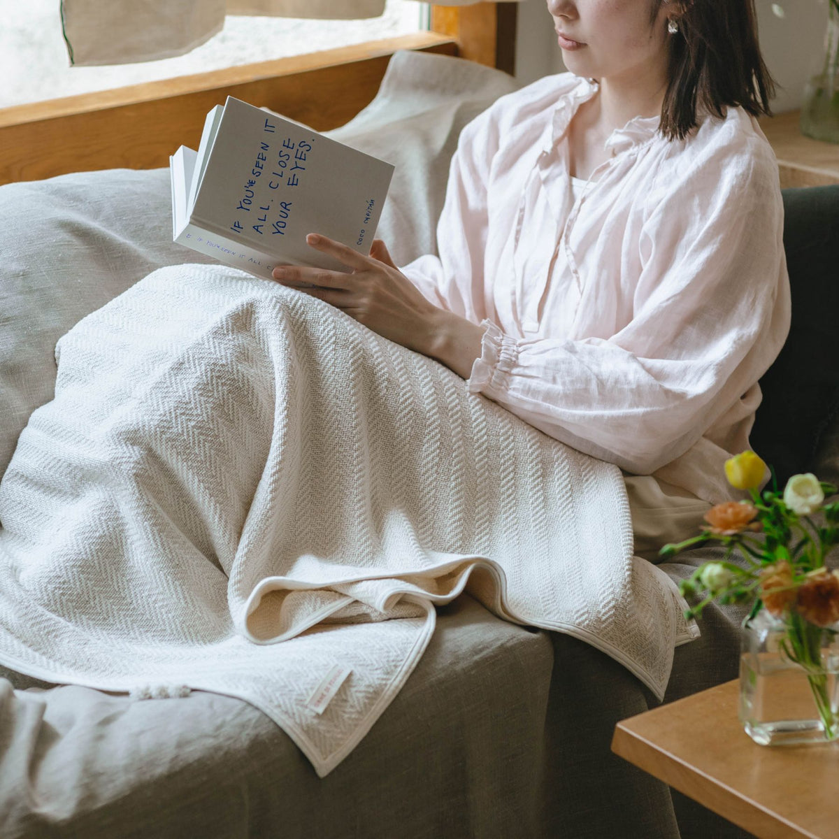 fog linen work × Orné de Feuilles コットンブランケット