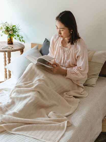 fog linen work × Orné de Feuilles コットンブランケット