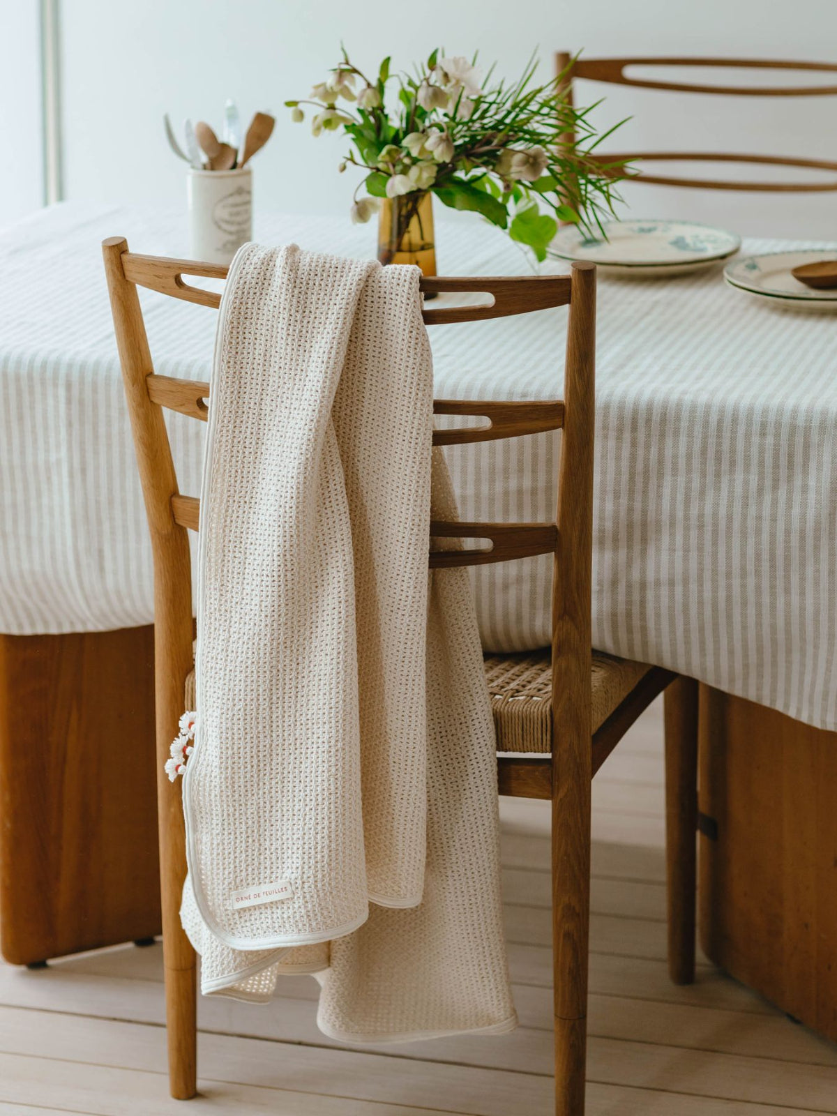 fog linen work × Orné de Feuilles コットンブランケット