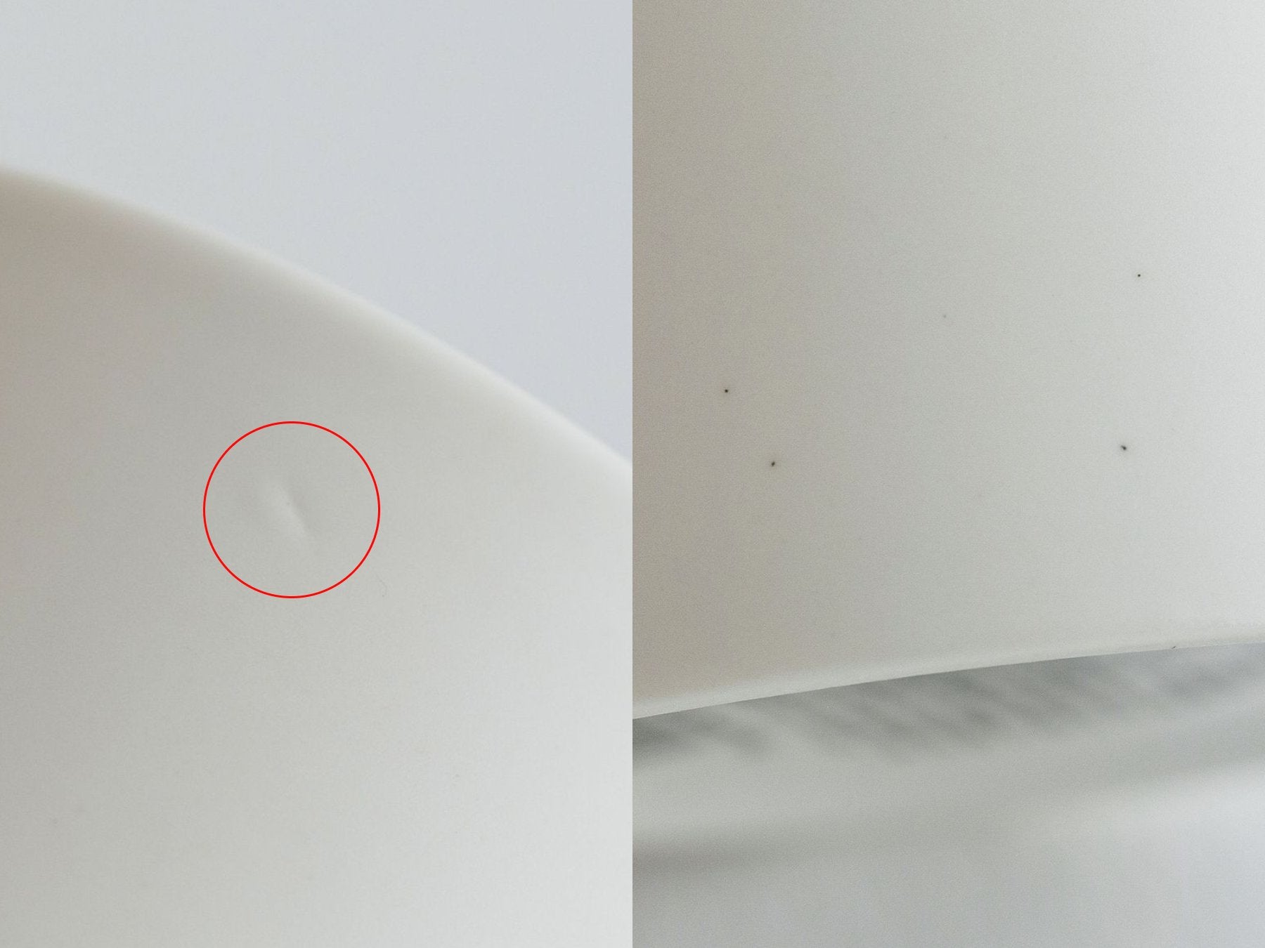 製造過程でへこみや黒点、小さな汚れなどが生じる場合があります。