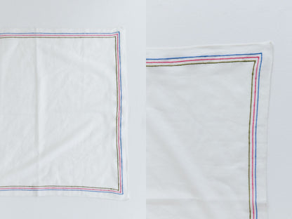 製造工程上、刺繍部分の影響により、ハンカチ本体に若干の歪みが見られる場合があります。