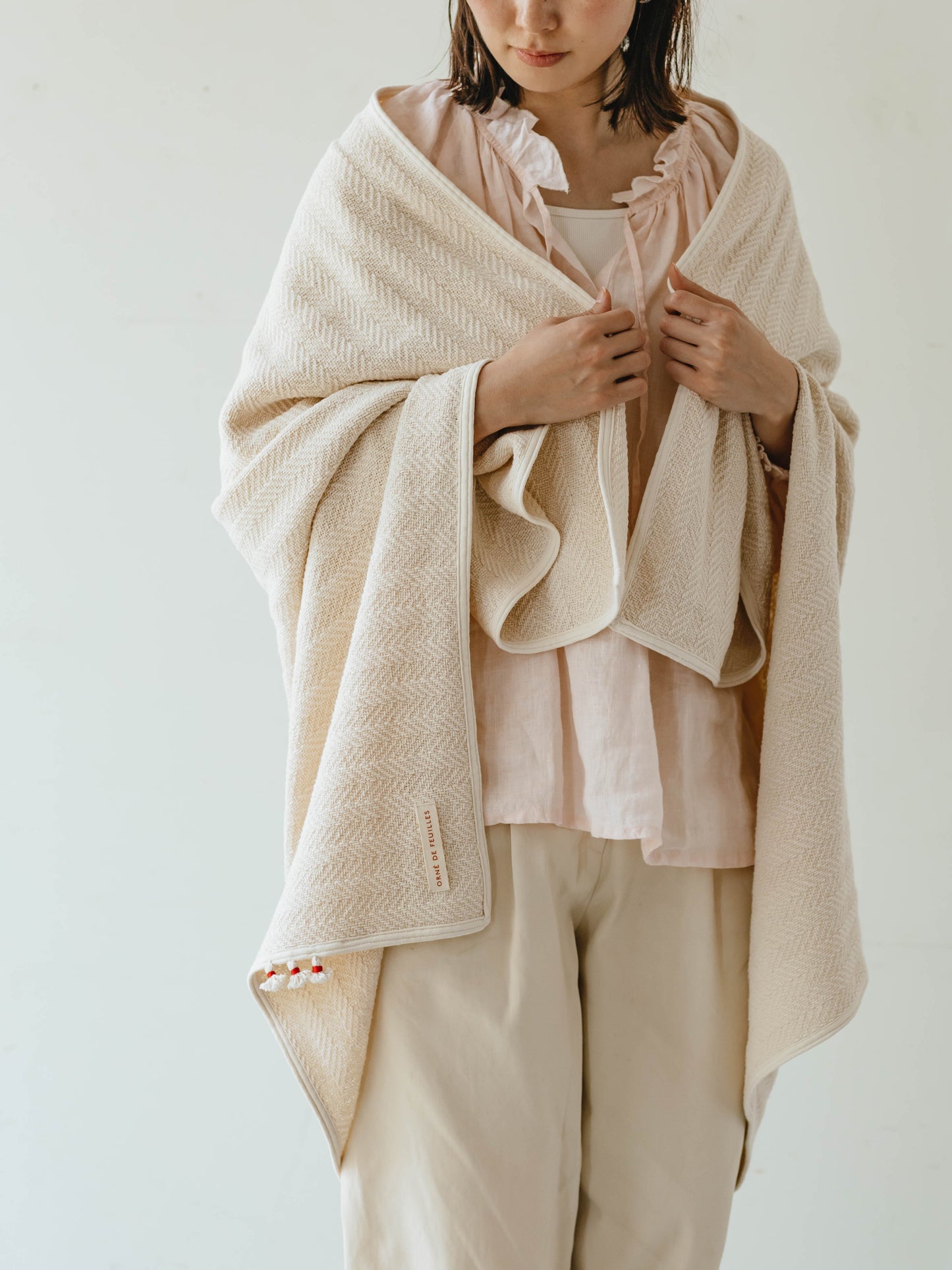 fog linen work × Orné de Feuilles コットンブランケット